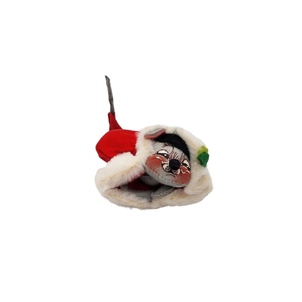 Vintage 1965 Annalee Mobilitee Christmas Mouse Red Santa Hat Holly Doll